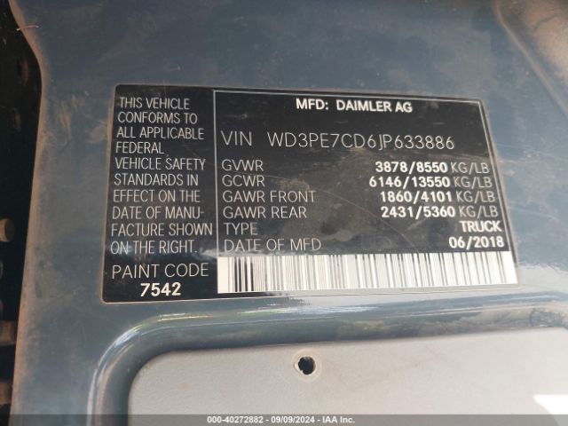 WD3PE7CD6JP633886 Mercedes-Benz Sprinter 2500 Standard Roof V6