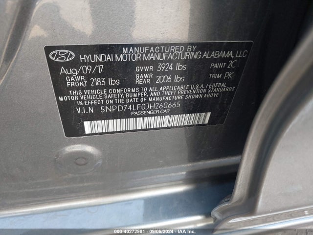 Hyundai ELANTRA SE 2018 5NPD74LF0JH260665 Image 9
