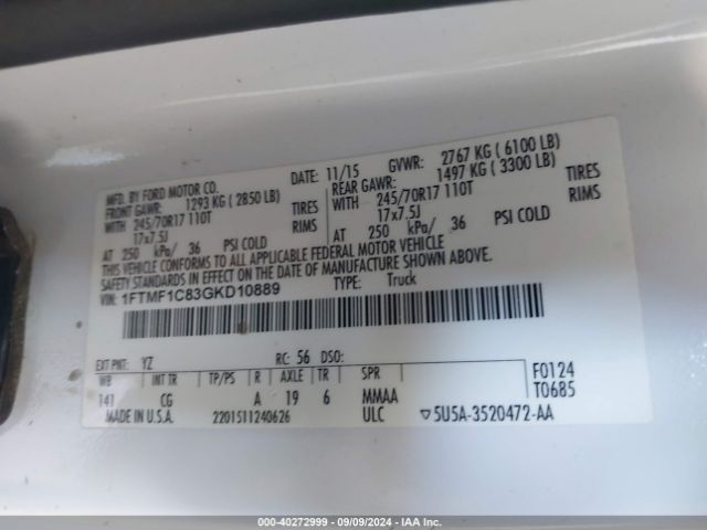1FTMF1C83GKD10889 Ford F-150 Xl
