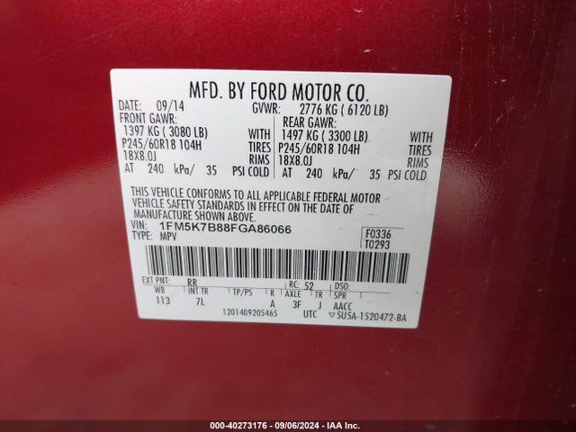 Ford Explorer 2015 1FM5K7B88FGA86066 Image 9
