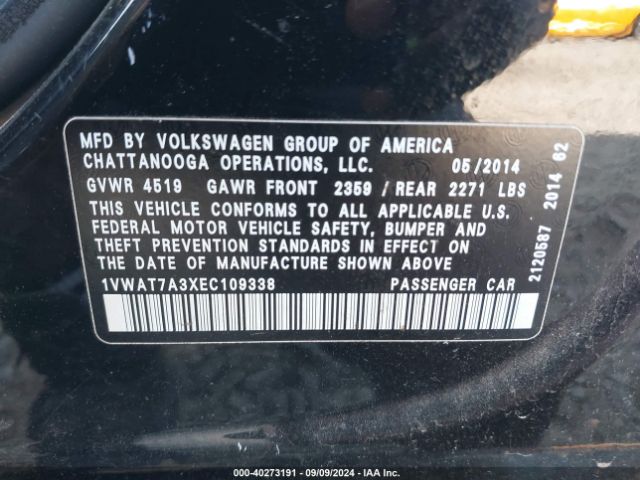 1VWAT7A3XEC109338 Volkswagen Passat 1.8t Wolfsburg Edition