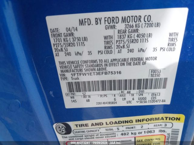 1FTFW1ET3EFB75316 Ford F-150 Fx4