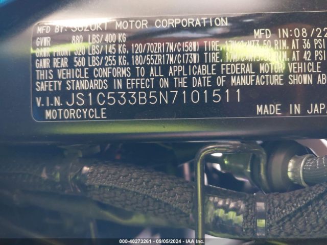 2022 SUZUKI GSX-S750 JS1C533B5N7101511 Photo 9