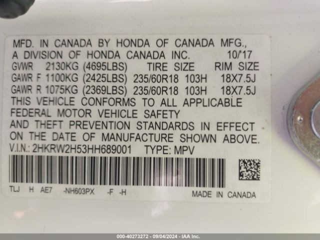 2HKRW2H53HH689001 Honda CR-V EX