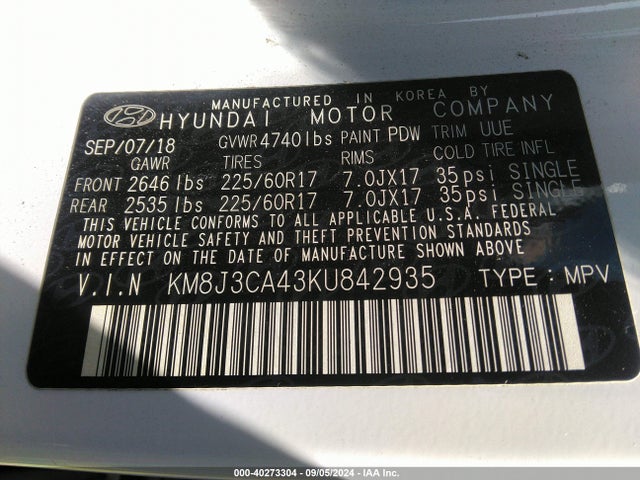 Hyundai Tucson Value 2019 KM8J3CA43KU842935 Image 9
