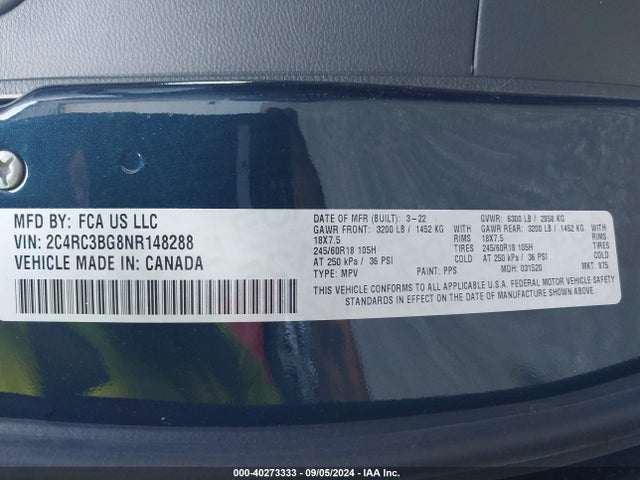 Chrysler Pacifica Touring L Awd 2022 2C4RC3BG8NR148288 Image 9