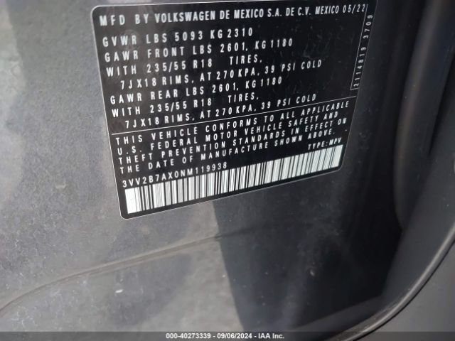 3VV2B7AX0NM119938 Volkswagen Tiguan 2.0t Se