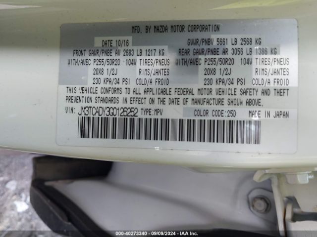 JM3TCADY3G0126252 Mazda Cx-9 Grand Touring