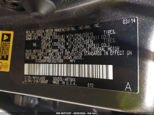 5TDDKRFH0ES027068 Toyota Highlander Limited V6