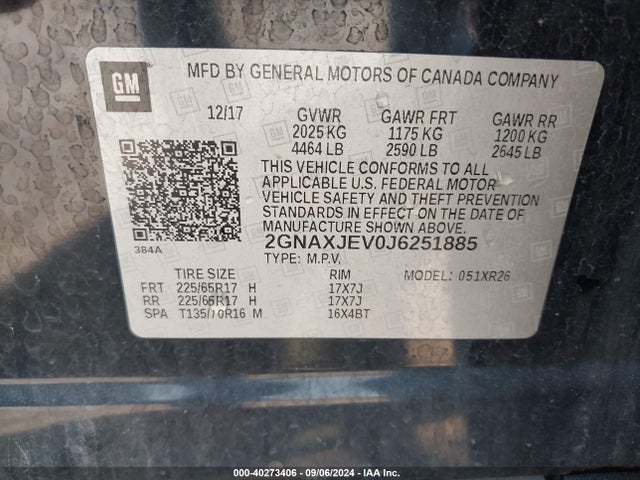 Chevrolet EQUINOX LT 2018 2GNAXJEV0J6251885 Image 9
