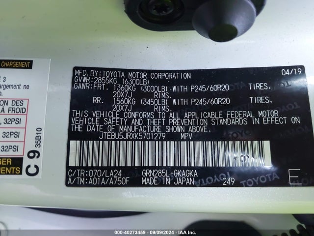Toyota 4runner Limited 2019 JTEBU5JRXK5701279 Image 9