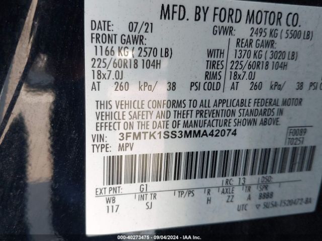 3FMTK1SS3MMA42074 Ford Mustang Mach-e Select