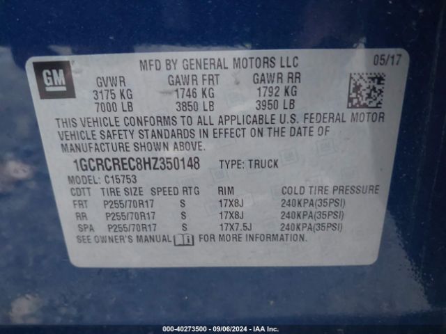 1GCRCREC8HZ350148 Chevrolet Silverado 1500 Lt