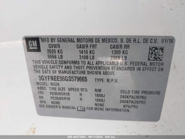 3GYFNEE36GS579665 Cadillac Srx Luxury Collection
