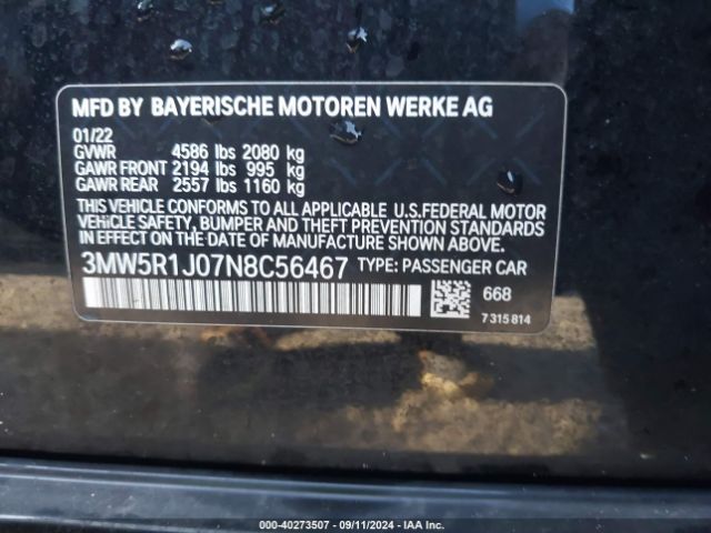 3MW5R1J07N8C56467 BMW 330I