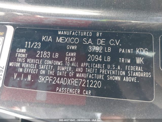 3KPF24ADXRE721220 KIA Forte Lxs