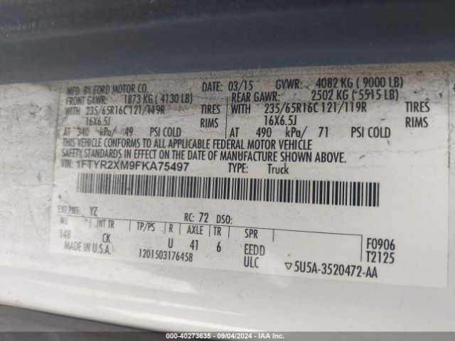 1FTYR2XM9FKA75497 Ford Transit-250