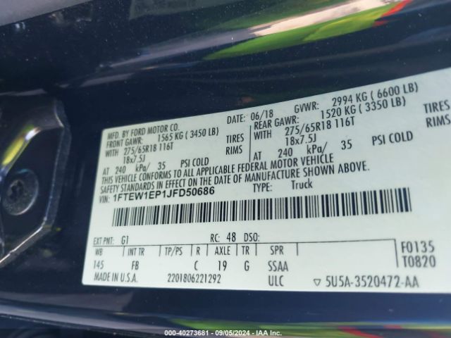 1FTEW1EP1JFD50686 Ford F-150 Xlt