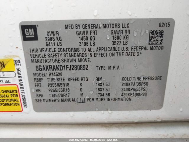 5GAKRAKD1FJ280892 Buick Enclave Convenience