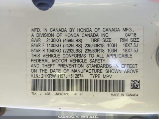 2HKRW1H97JH512874 Honda Cr-v Touring
