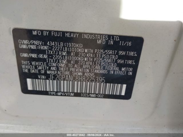 JF2GPANC8H8225395 Subaru Crosstrek 2.0i Limited