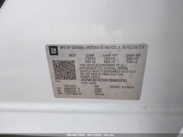 3GNKBFRS0KS685291 Chevrolet Blazer Premier
