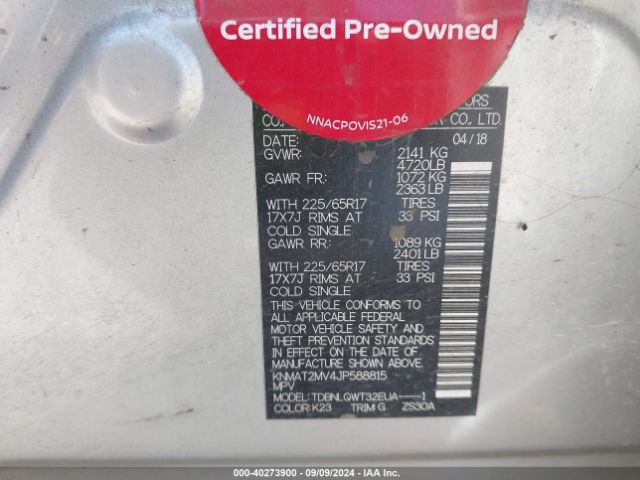 KNMAT2MV4JP588815 Nissan ROGUE SV
