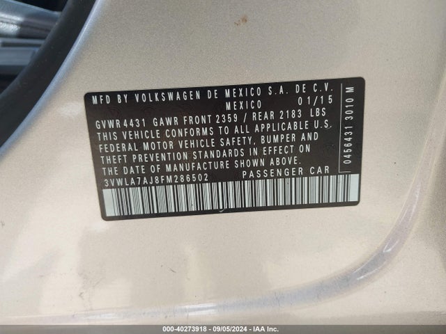 3VWLA7AJ8FM286502 Volkswagen Jetta 2.0l Tdi Se
