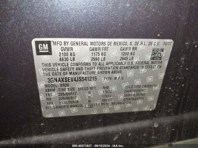 Chevrolet EQUINOX LT 2018 3GNAXSEV4JS541215 Image 9