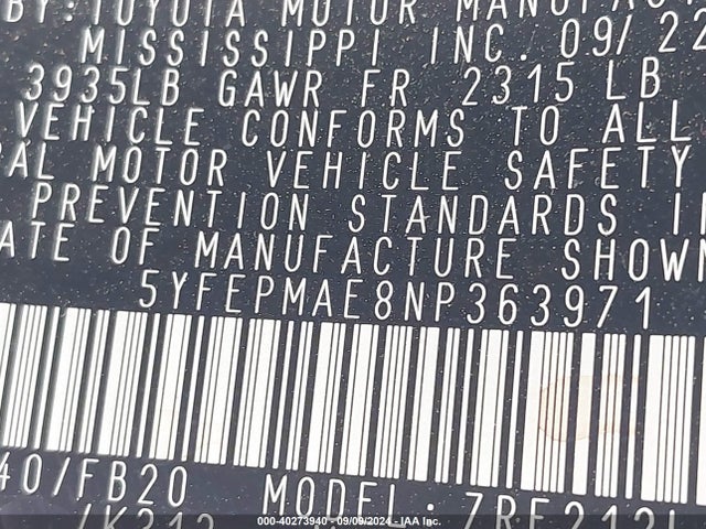 Toyota COROLLA LE 2022 5YFEPMAE8NP363971 Image 9