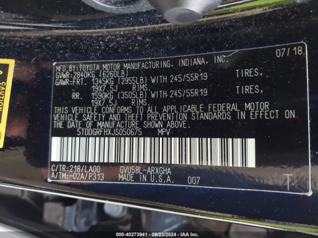 5TDDGRFHXJS050675 Toyota Highlander Hybrid Limited Platinum