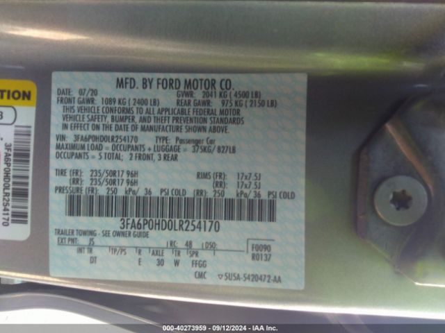 3FA6P0HD0LR254170 Ford FUSION SE