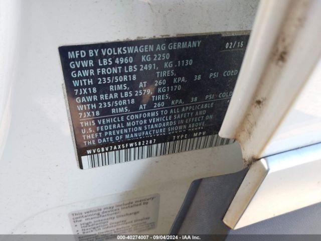 WVGBV7AX5FW582287 Volkswagen Tiguan Sel