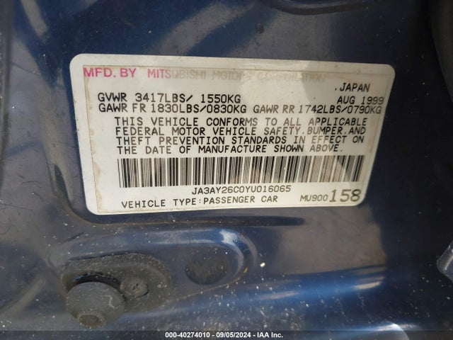 2000 MITSUBISHI MIRAGE JA3AY26C0YU016065 Photo 8