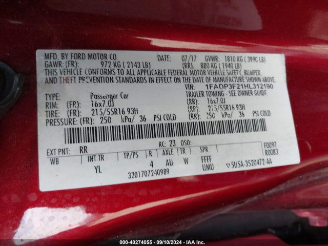 Ford FOCUS SE 2017 1FADP3F21HL312190 Image 9