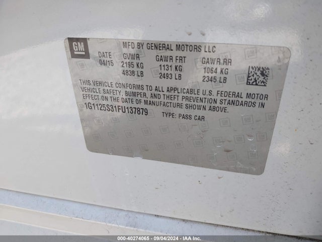 Chevrolet Impala 2lt 2015 1G1125S31FU137879 Image 9
