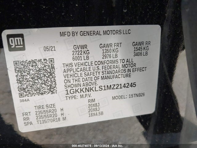 1GKKNKLS1MZ214245 GMC Acadia Fwd Sle