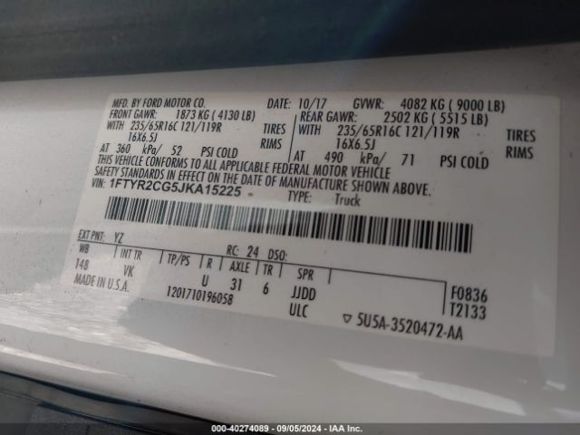 1FTYR2CG5JKA15225 Ford Transit-250