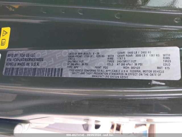 1C4HJXDNXMW514004 Jeep Wrangler Unlimited Sport S 4x4