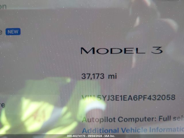 5YJ3E1EA6PF432058 Tesla Model 3 Rear-wheel Drive