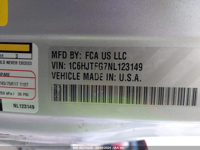 1C6HJTFG7NL123149 Jeep Gladiator Overland 4x4