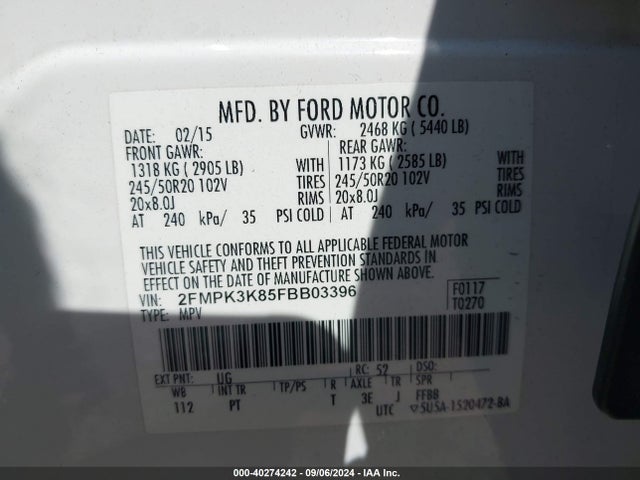 Ford Edge Titanium 2015 2FMPK3K85FBB03396 Image 9