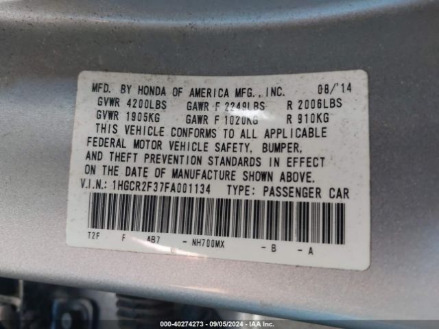 1HGCR2F37FA001134 Honda ACCORD LX