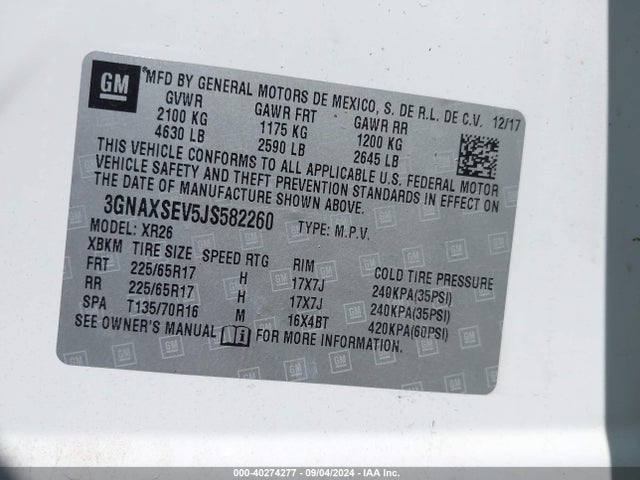 Chevrolet EQUINOX LT 2018 3GNAXSEV5JS582260 Image 9