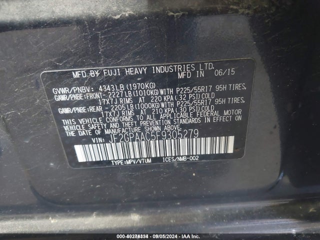 JF2GPAAC5F9305279 Subaru 2.0l naturally aapirated