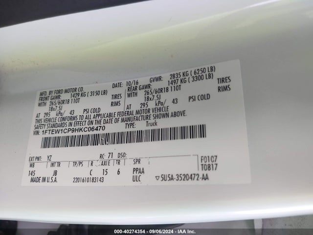 Ford F-150 Xlt 2017 1FTEW1CP9HKC06470 Image 9