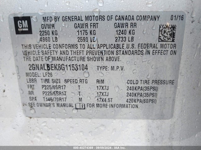 Chevrolet EQUINOX LS 2016 2GNALBEK8G1153104 Image 9