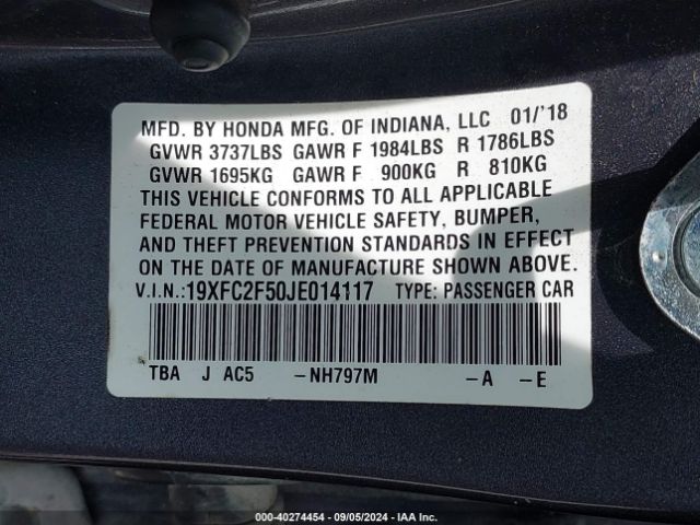 2018 HONDA CIVIC 19XFC2F50JE014117 Photo 8