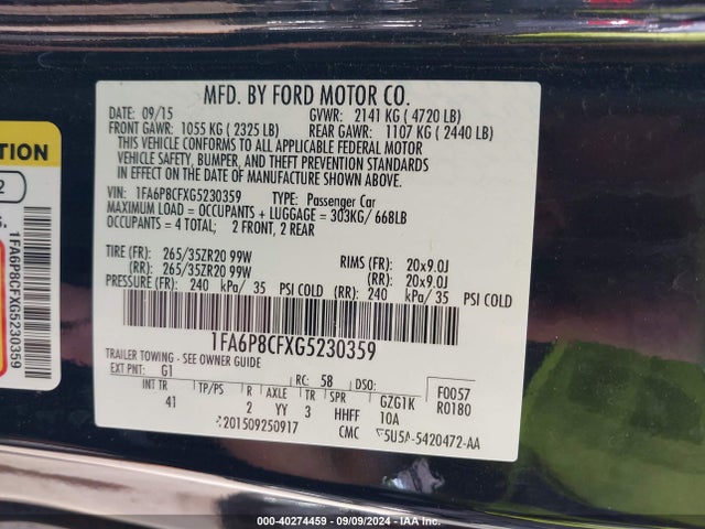 1FA6P8CFXG5230359 Ford Mustang Gt Premium