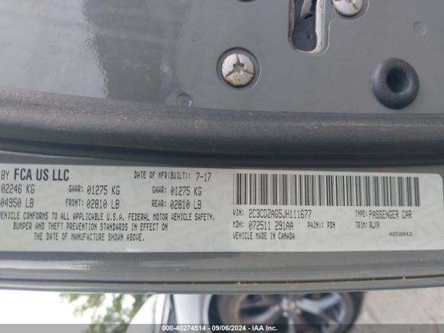 2C3CDZAG5JH111677 Dodge Challenger Sxt Plus